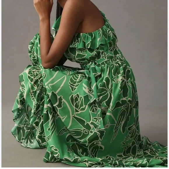 NWOT Farm Río Anthropologie Printed One-Shoulder Ruffle Dress - Women’s Size LG - Picture 3 of 8